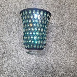 Turquoise and Black Mosaic Crackled Glass Candle Holder Vase